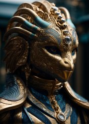 PhotoReal_A_regal_creature_with_a_sleek_metallic_body_and_intr_2